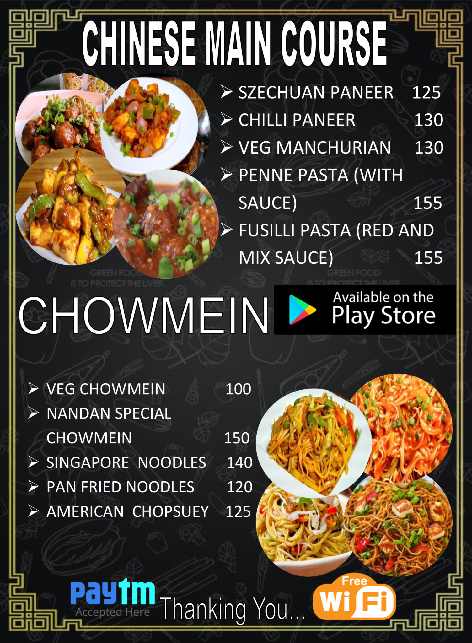 Menu Free Home Delivery